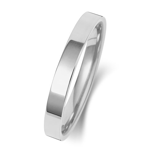 Band Priodas Llys Fflat 2.5mm Aur Gwyn 9ct