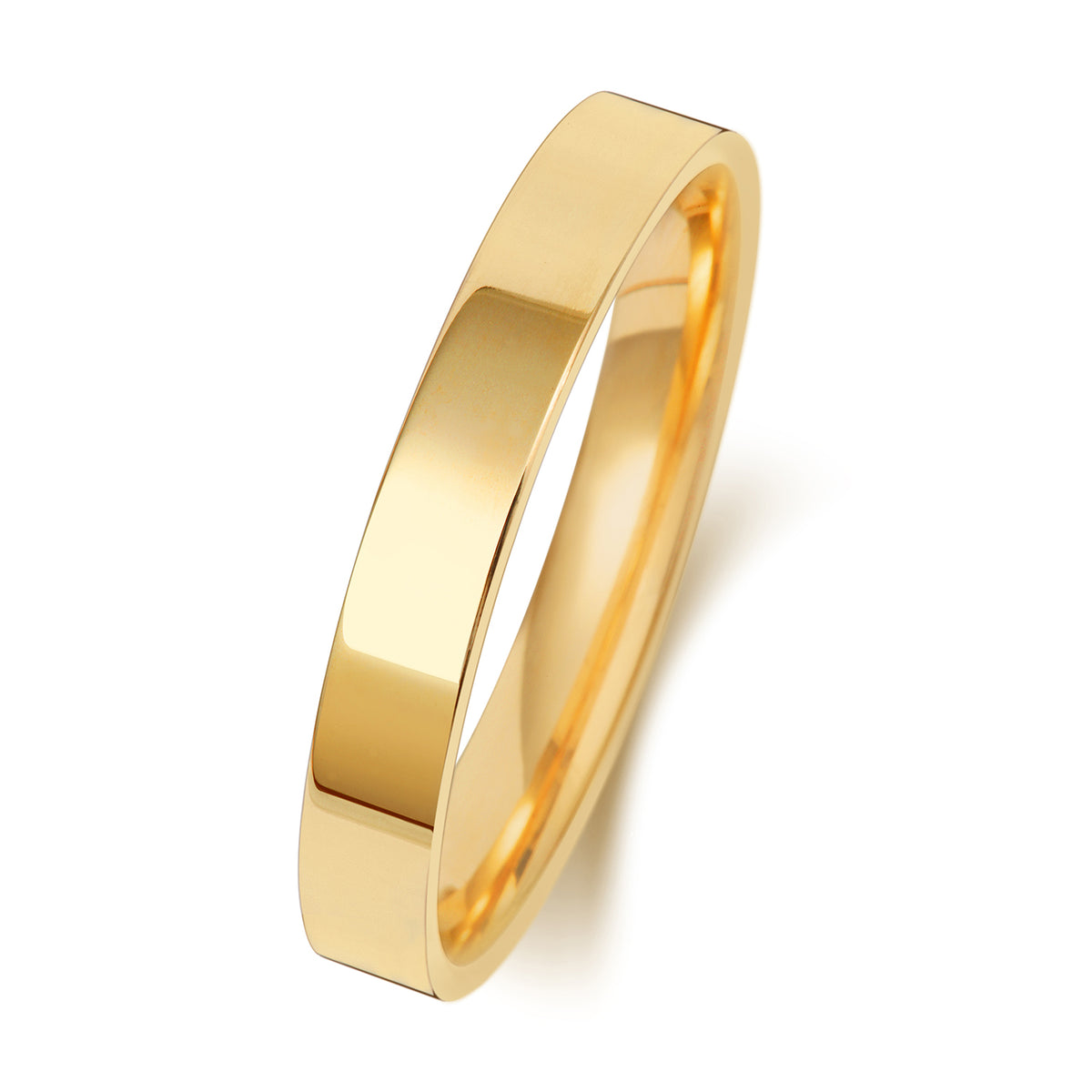 Band Priodas Llys Fflat 3mm Aur Melyn 9ct