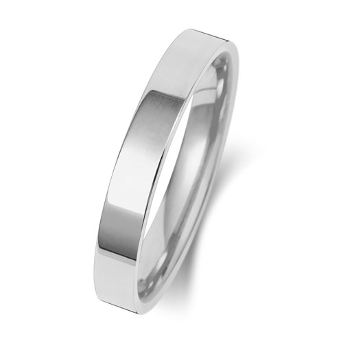 9ct White Gold 3mm Flat Court Wedding Band
