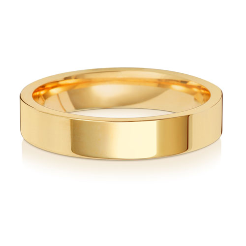 Band Priodas Aur Melyn 9ct 4mm Llys Fflat