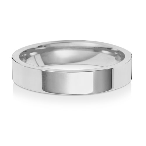 Band Priodas Llys Fflat 4mm Aur Gwyn 9ct