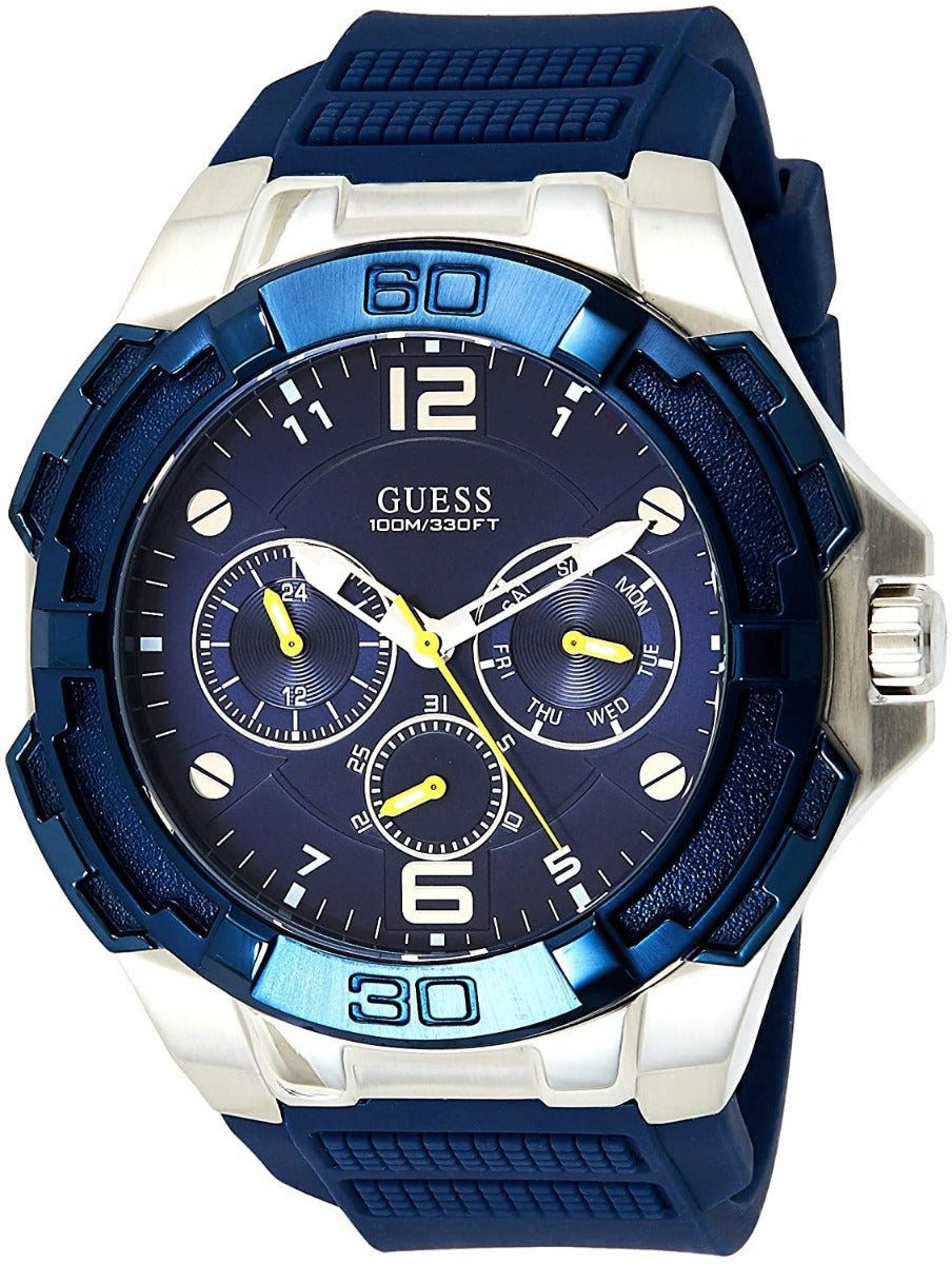 Gwylio Dynion Guess Genesis gyda Strap Silicôn Glas W1254G1