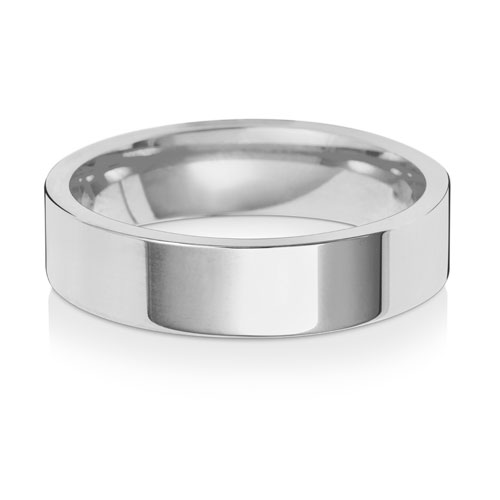 Band Briodas Aur Gwyn 9ct 5mm Lled Fflat