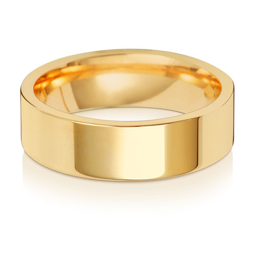 Band Priodas Llys Fflat 6mm Aur Melyn 9ct