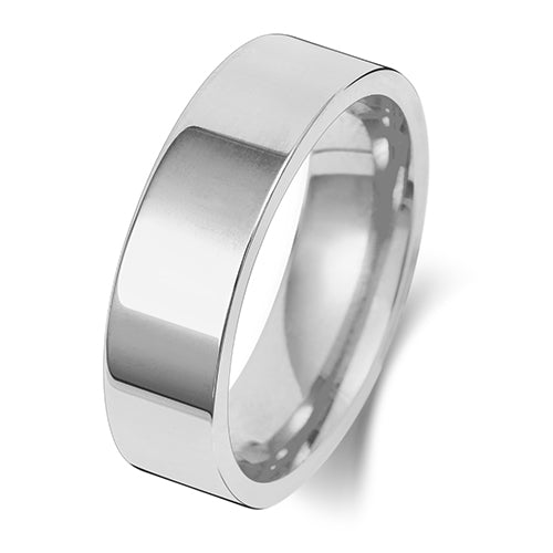 9ct White Gold 6mm Flat Court Wedding Band