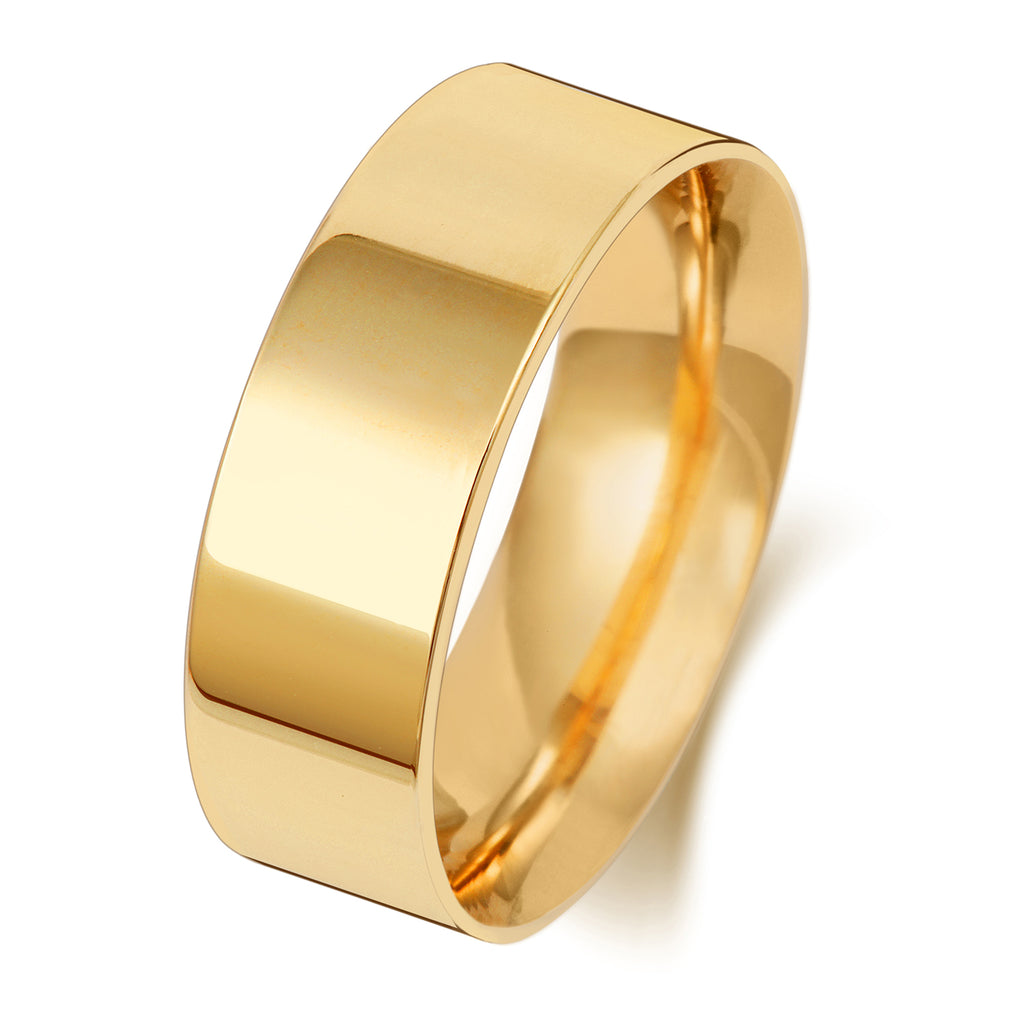 Band Efydd Priodas Llys Fflat 7mm Aur Melyn 9ct