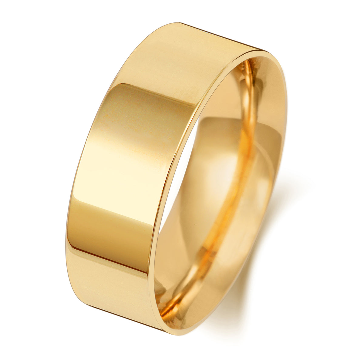 Band Efydd Priodas Llys Fflat 7mm Aur Melyn 9ct