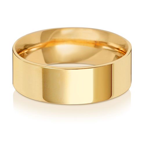 Band Efydd Priodas Llys Fflat 7mm Aur Melyn 9ct