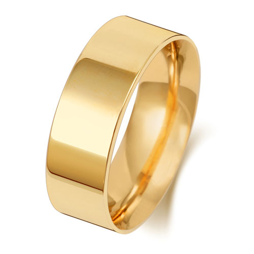 Band Efydd Priodas Llys Fflat 7mm Aur Melyn 9ct