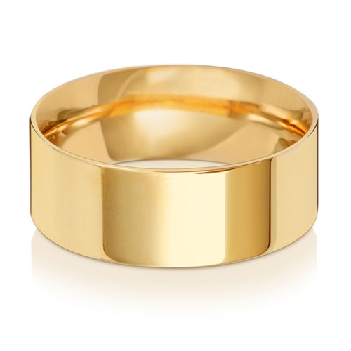 Band Priodas Llys Fflat 8mm Aur Melyn 9ct