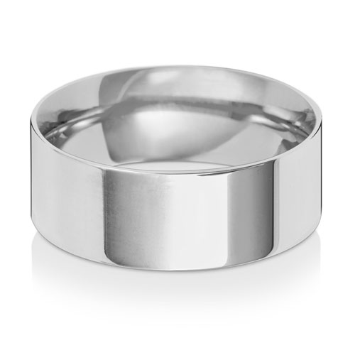 Band Priodas Llys Fflat 8mm Aur Gwyn 9ct