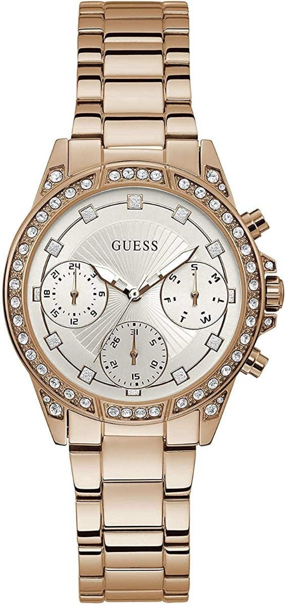 Guess Gemini Ladies Watch with White Sunray Dial and Rose Gold Bracelet W1293L3