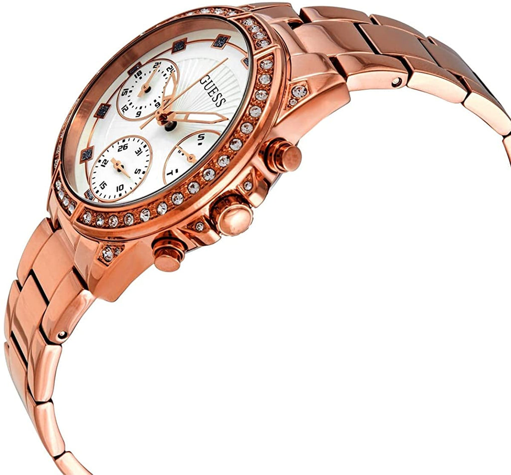 Guess Gemini Ladies Watch with White Sunray Dial and Rose Gold Bracelet W1293L3
