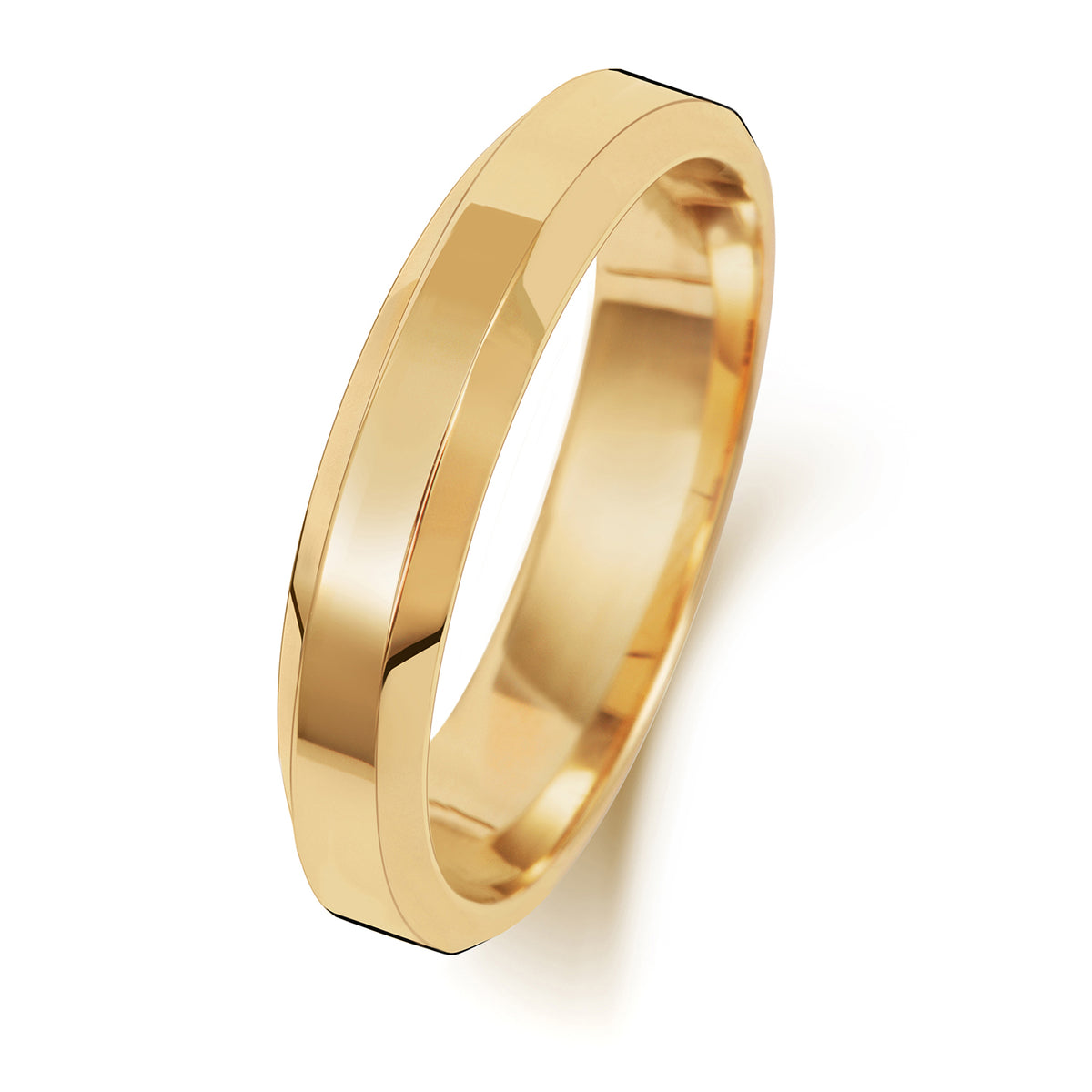 9ct Yellow Gold 4mm Soft Court Bevelled Wedding Band