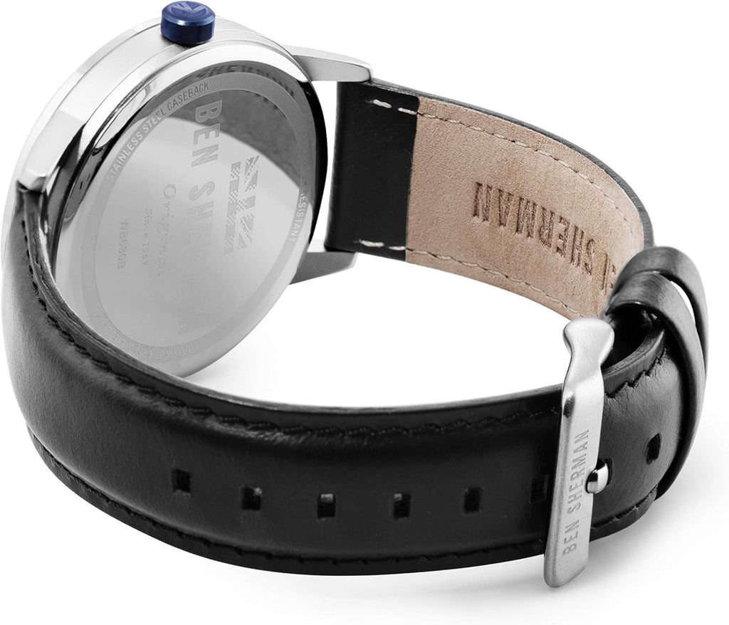 Ben Sherman Mens Watch with White Dial and Black Leather Strap WB030B
