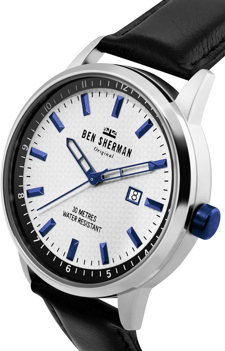 Ben Sherman Mens Watch with White Dial and Black Leather Strap WB030B