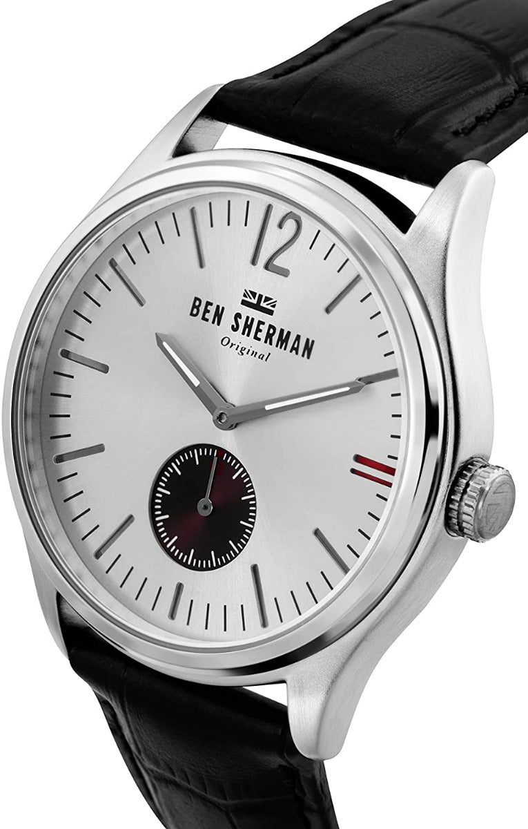 Ben Sherman Mens Watch with Silver Dial and Black Leather Strap WB035B