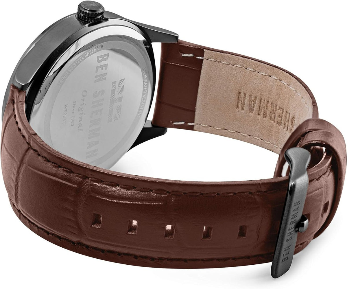 Ben Sherman Mens Watch with Black Dial and Brown Strap WB035T