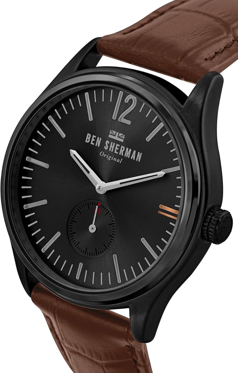Ben Sherman Mens Watch with Black Dial and Brown Strap WB035T