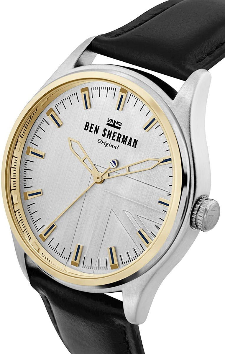Ben Sherman Mens Watch with Silver Dial and Black Leather Strap WB036B