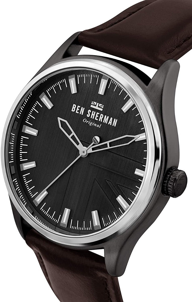 Ben Sherman Mens Watch with Grey Dial and Brown Leather Strap WB036T