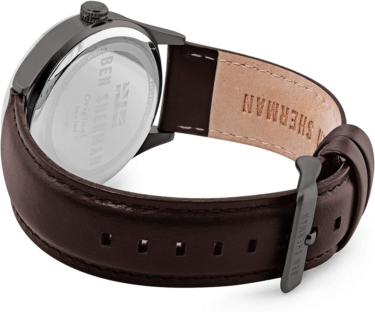 Ben Sherman Mens Watch with Grey Dial and Brown Leather Strap WB036T