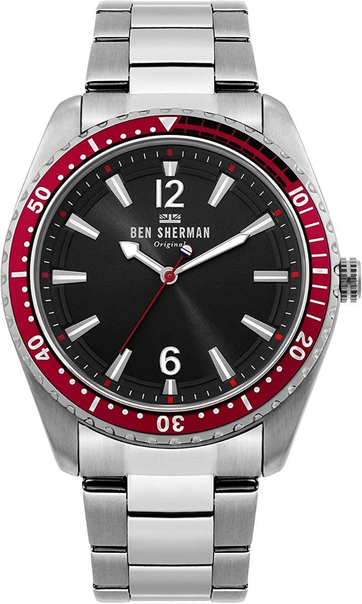 Ben Sherman Mens Watch with Black Dial and Silver Stainless Steel Strap WB037ESM