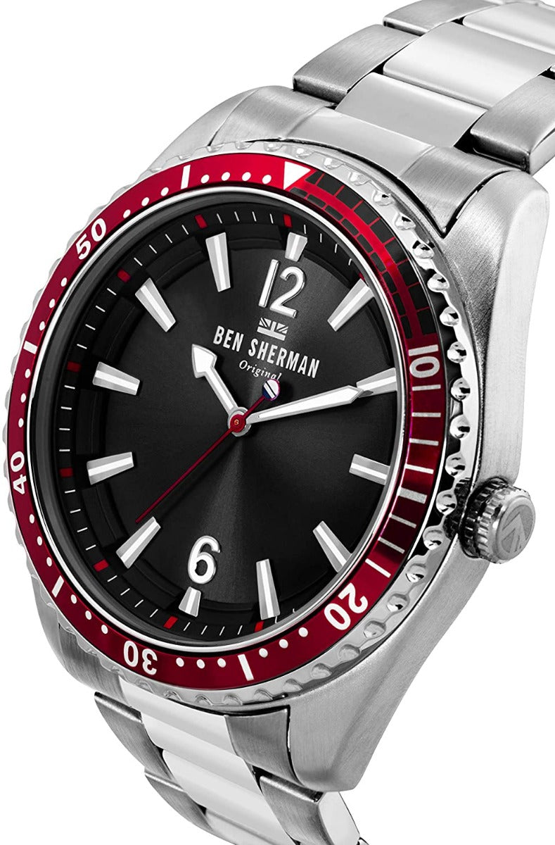 Ben Sherman Mens Watch with Black Dial and Silver Stainless Steel Strap WB037ESM