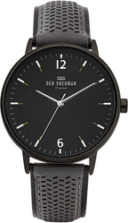 Ben Sherman Mens Watch with Black Dial and Grey Leather Strap WB038E