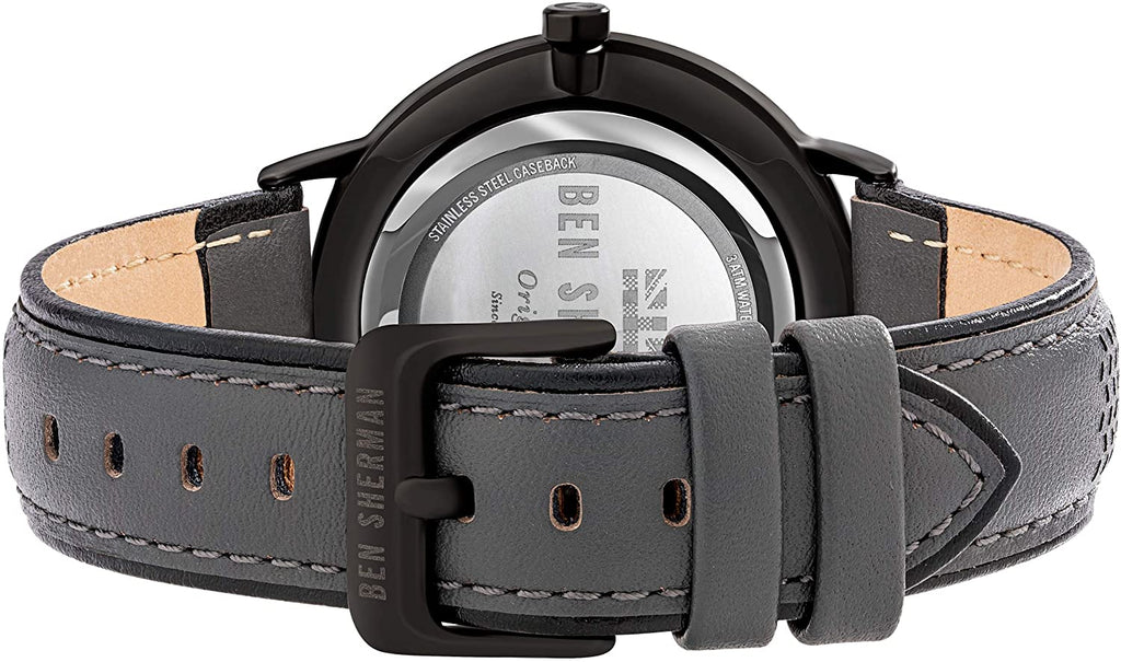 Ben Sherman Mens Watch with Black Dial and Grey Leather Strap WB038E