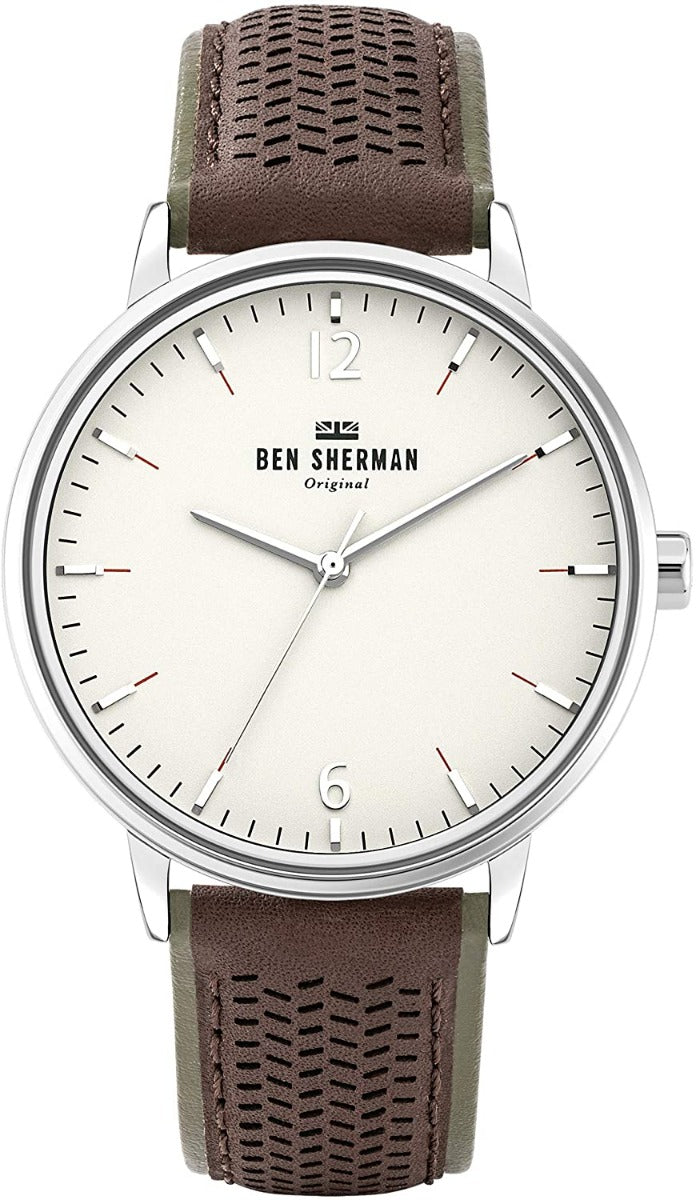 Ben Sherman Mens Watch with White Dial and Brown Leather Strap WB038T