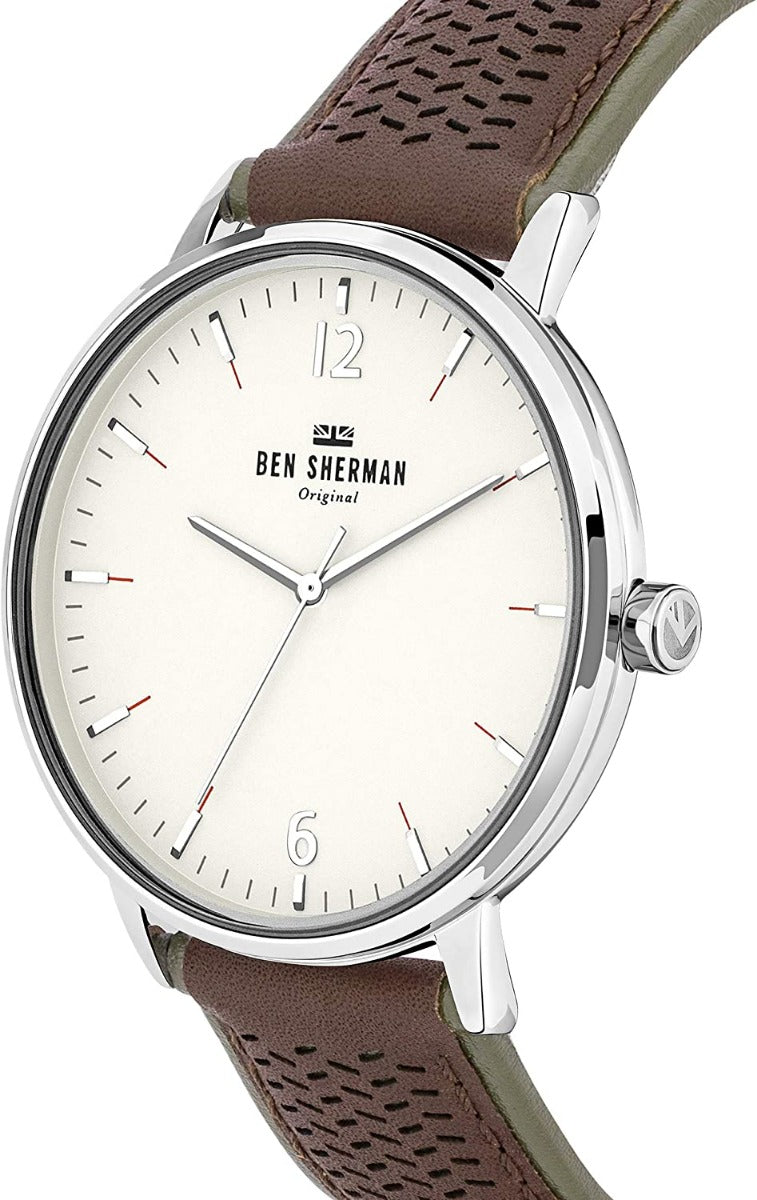 Ben Sherman Mens Watch with White Dial and Brown Leather Strap WB038T