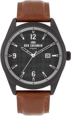 Ben Sherman Mens Watch with Black Dial and Tan Leather Strap WB040TB