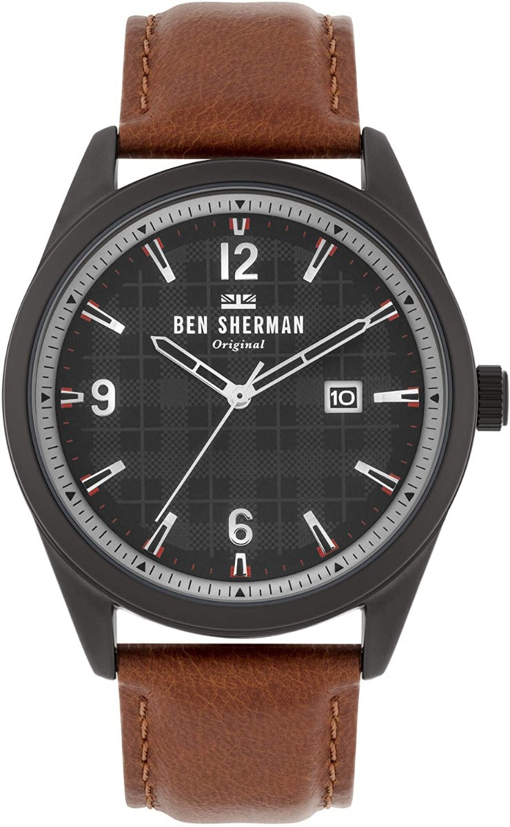 Ben Sherman Mens Watch with Black Dial and Tan Leather Strap WB040TB
