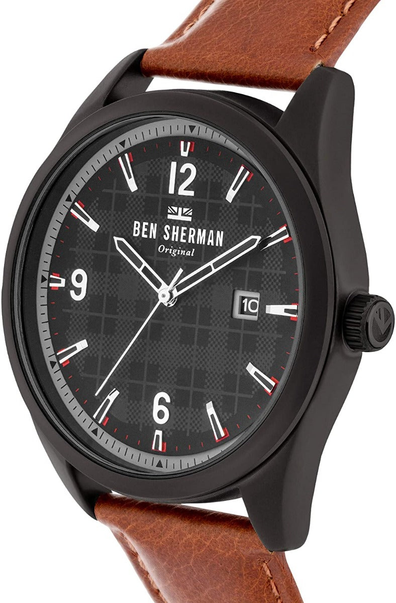Ben Sherman Mens Watch with Black Dial and Tan Leather Strap WB040TB
