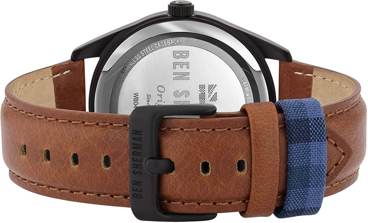 Ben Sherman Mens Watch with Black Dial and Tan Leather Strap WB040TB