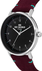 Ben Sherman Mens Watch with Black Dial and Red Leather Strap WB043R