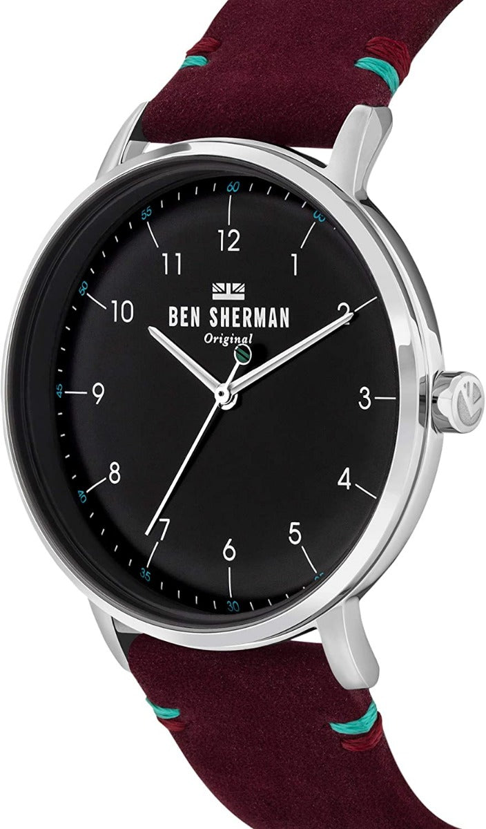 Ben Sherman Mens Watch with Black Dial and Red Leather Strap WB043R