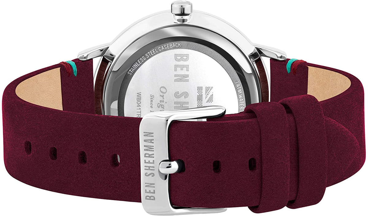 Ben Sherman Mens Watch with Black Dial and Red Leather Strap WB043R