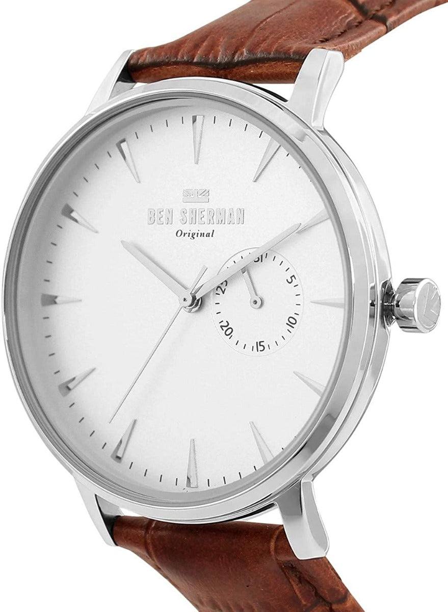 Ben Sherman Mens Portobello Watch with White Dial and Brown Leather Strap WB055T