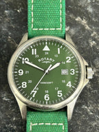 Rotary Mens Pilot Watch with Green Dial and Green Canvas Strap GS00473/56