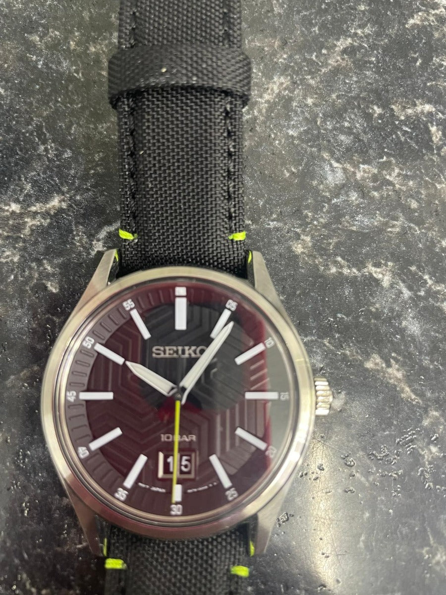 Seiko Mens Watch with Black Dial & Black Leather Strap SUR517P1
