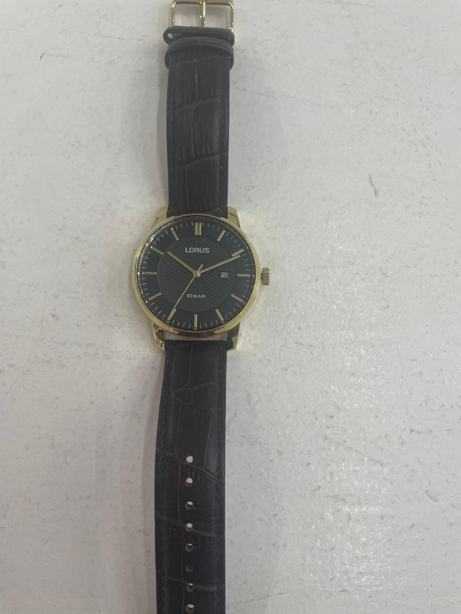 Lorus Mens Watch with Black Dial and Brown Leather Strap RH980NX9