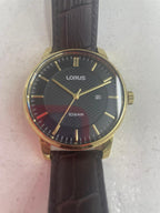 Lorus Mens Watch with Black Dial and Brown Leather Strap RH980NX9