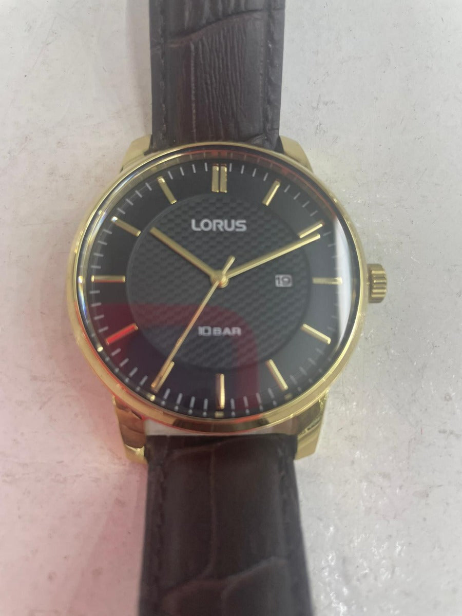 Lorus Mens Watch with Black Dial and Brown Leather Strap RH980NX9