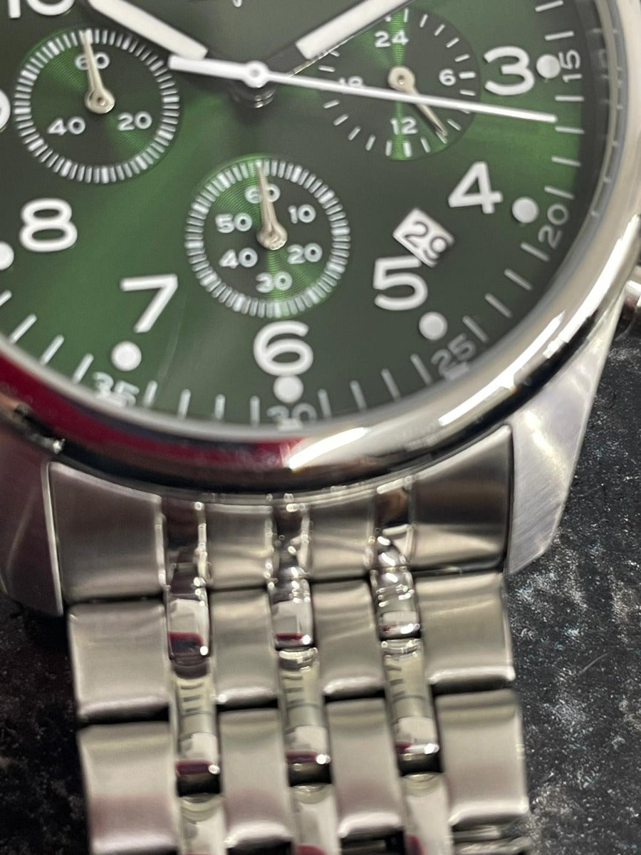 Rotary Mens Chronograph Watch with Green Dial and Stainless Bracelet GB00475/56