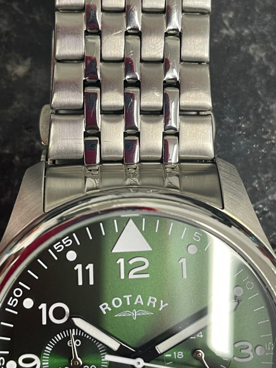 Rotary Mens Chronograph Watch with Green Dial and Stainless Bracelet GB00475/56
