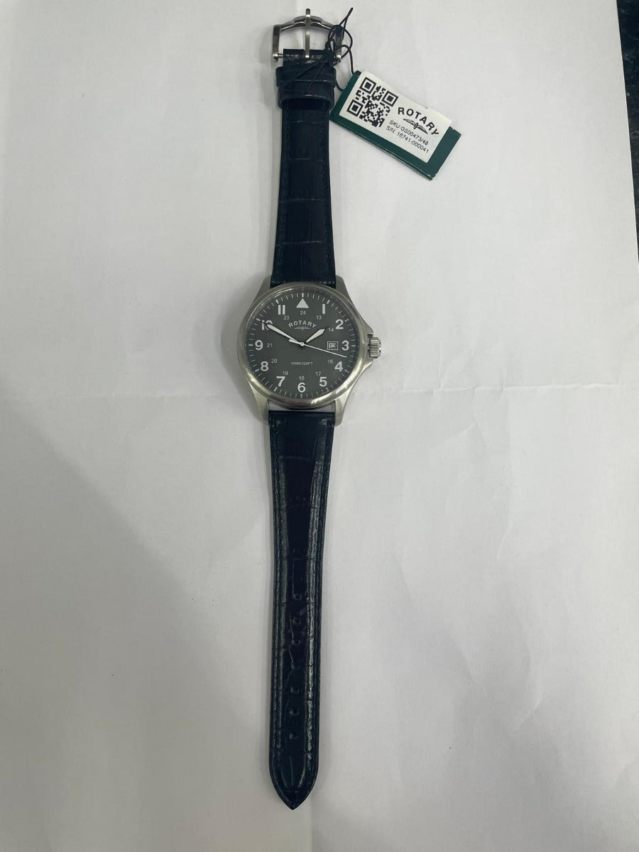 Rotary Mens Pilot Watch with Grey Dial and Black Strap GS00473/48