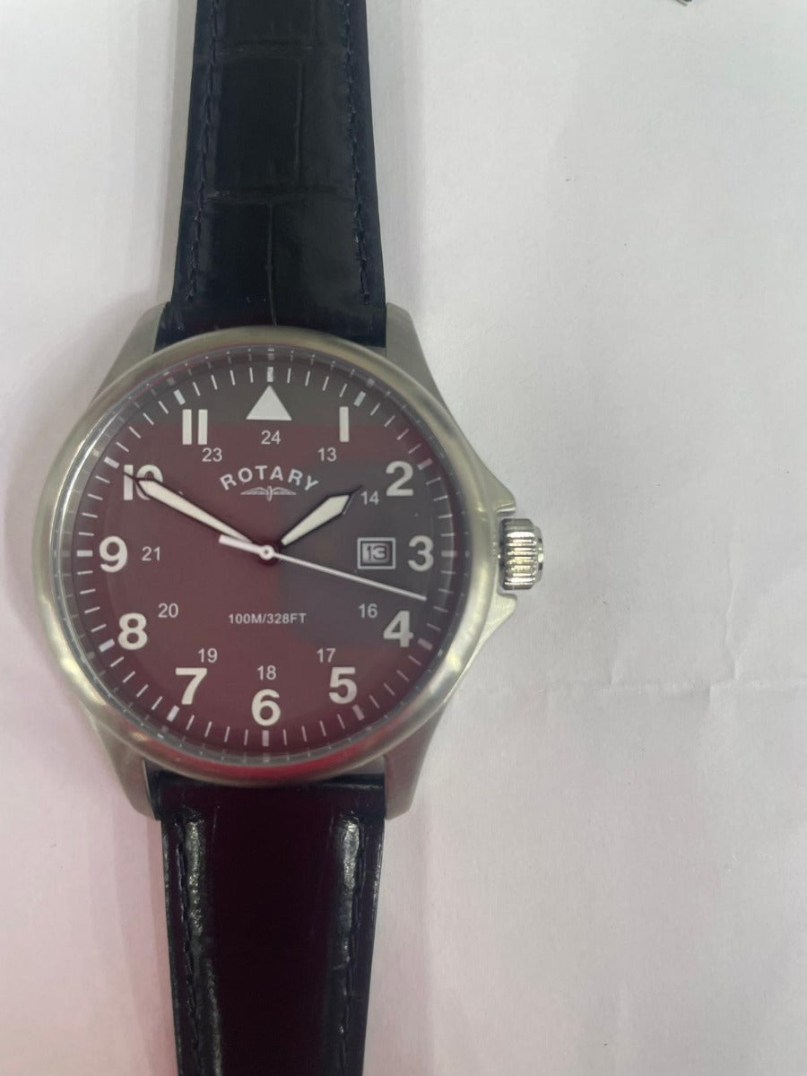 Rotary Mens Pilot Watch with Grey Dial and Black Strap GS00473/48