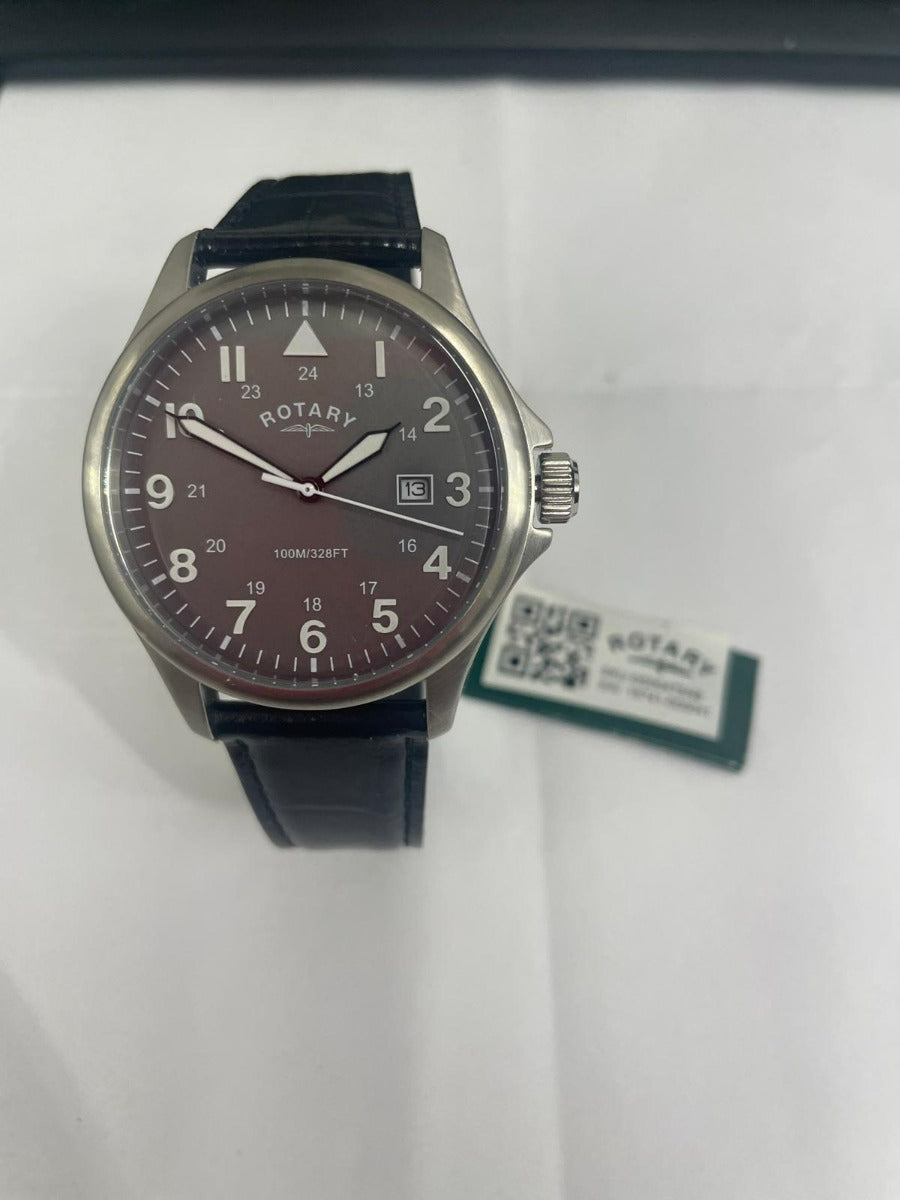 Rotary Mens Pilot Watch with Grey Dial and Black Strap GS00473/48